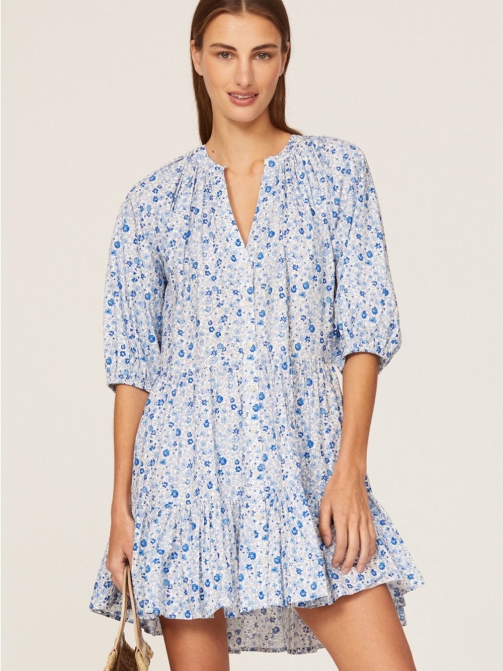 APIECE APART Mitte Mini Blue Floral Mini Dress | Organic Cotton | Size S - Picture 6 of 8